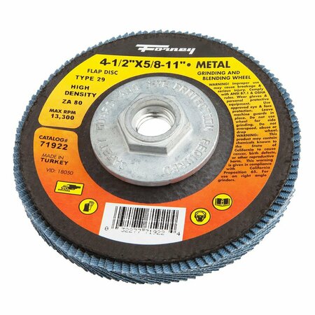 FORNEY Flap Disc, High Density, Type 29, 4-1/2 in x 5/8 in-11, ZA80 71922